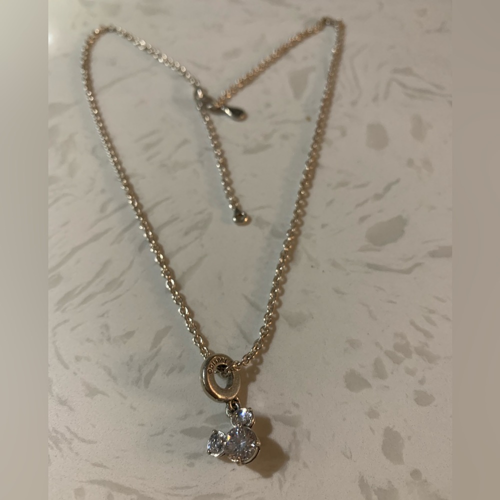 Pandora x Disney Mickey sparkling silhouette charm w pandora cablechain necklace